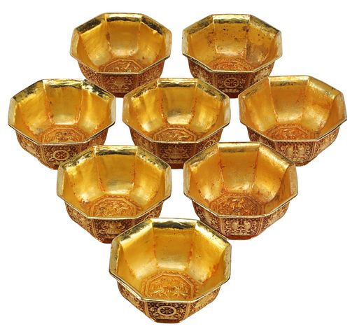(8) CHINESE GILT BRONZE OCTAGONAL