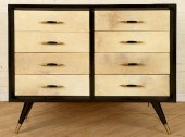 8 DRAWER EBONIZED AND PARCHMEN