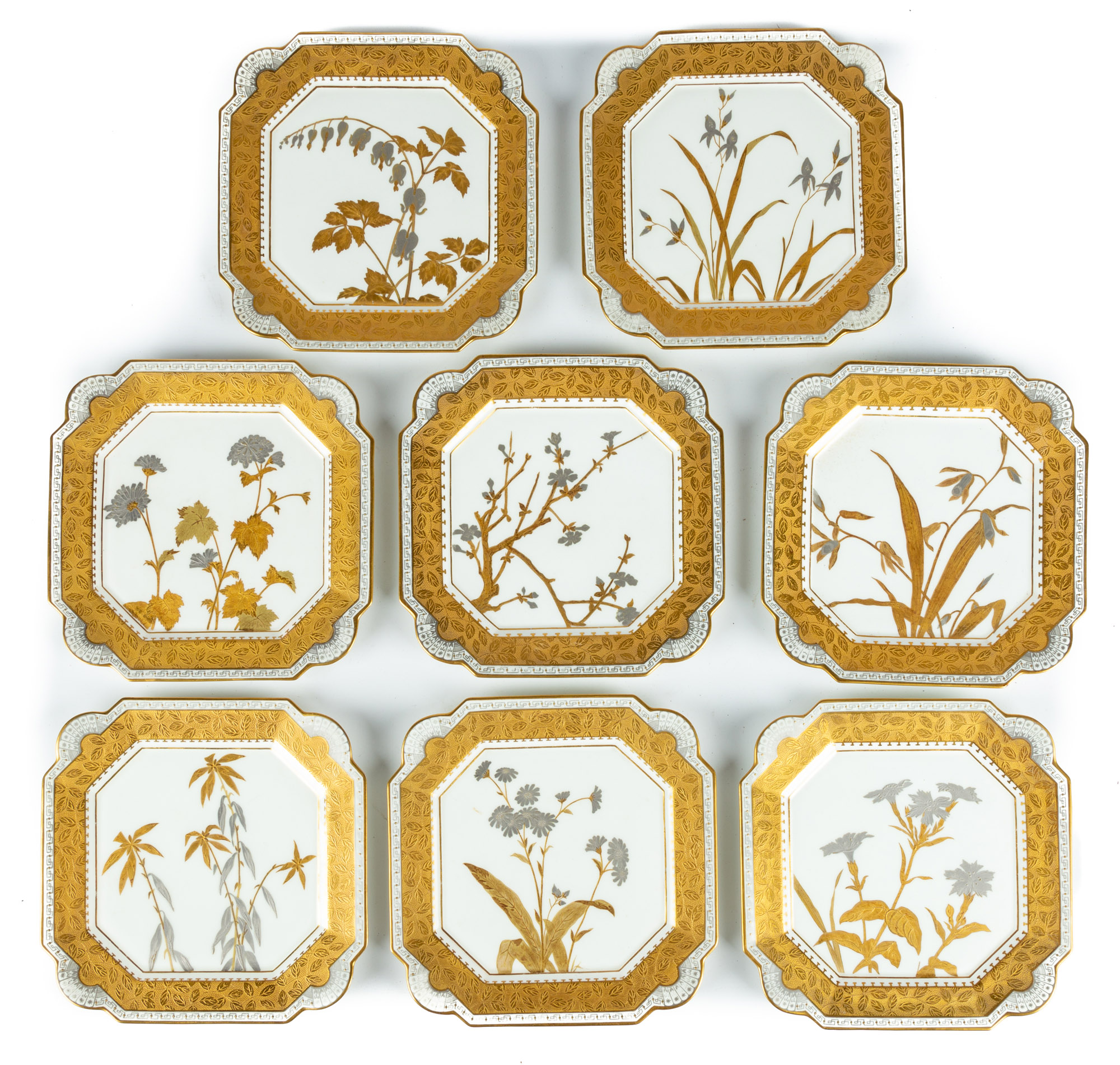 (8) E BROWNFIELD & SON HAND PAINTED