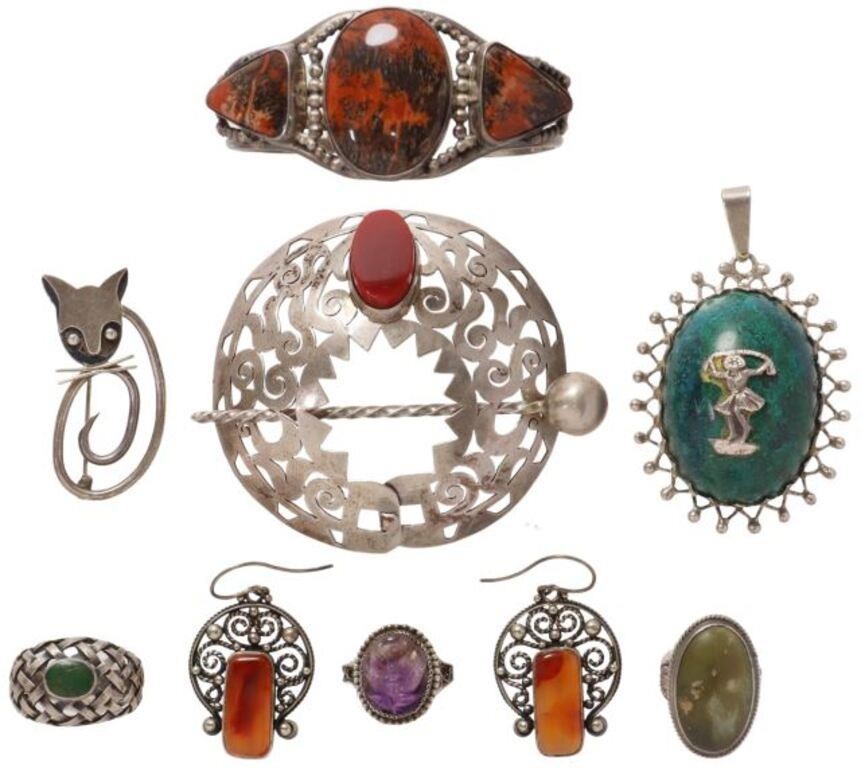 (8) ESTATE SILVER JEWELRY,