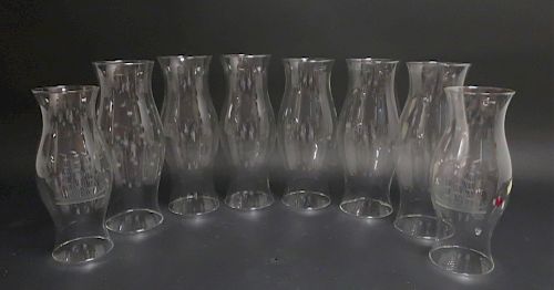 8 GLASS HURRICANES, 3 ETCHED8 Glass