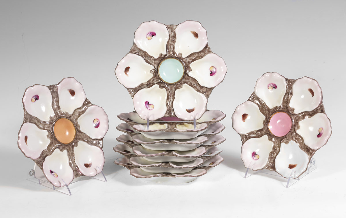 8 HAND PAINTED OYSTER PLATES: