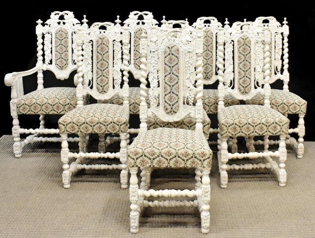 (8) HENRI II STYLE CARVED & PAINTED