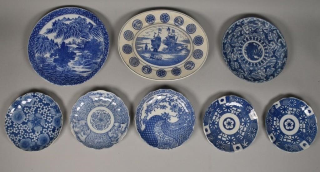 8 JAPANESE BLUE AND WHITE PORCELAIN