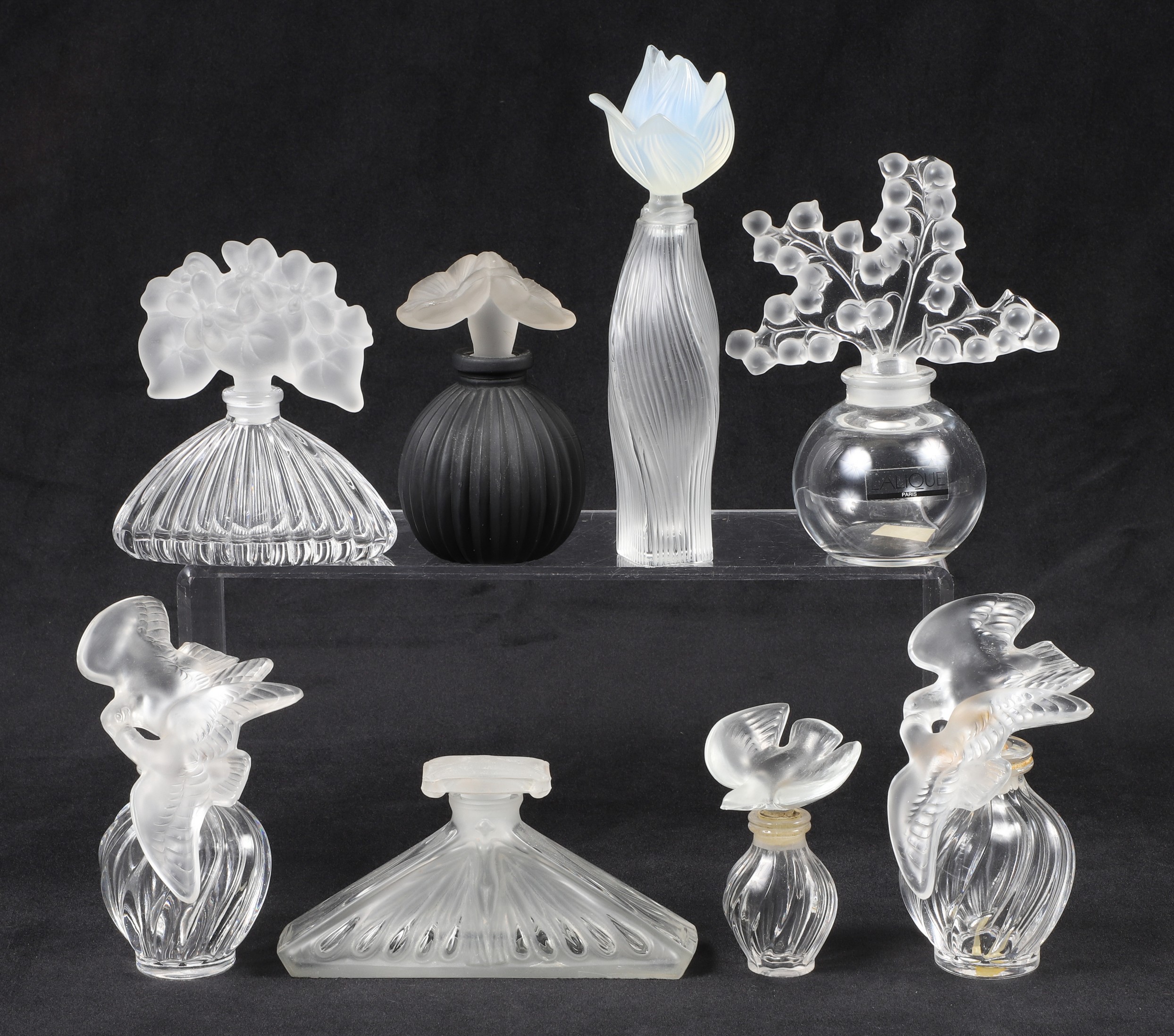 (8) Lalique and style scent bottles