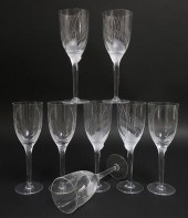 8 LALIQUE ETCHED WINE STEMS, '