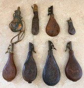 (8) LEATHER POWDER HORNS AND S