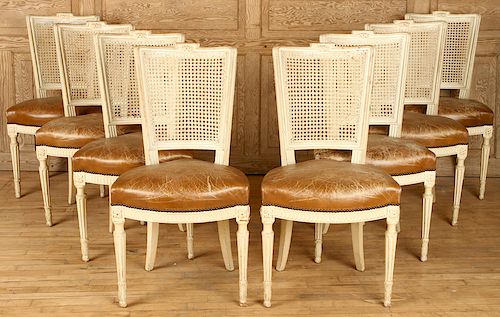 8 LOUIS XV CANE BACK LEATHER DINING