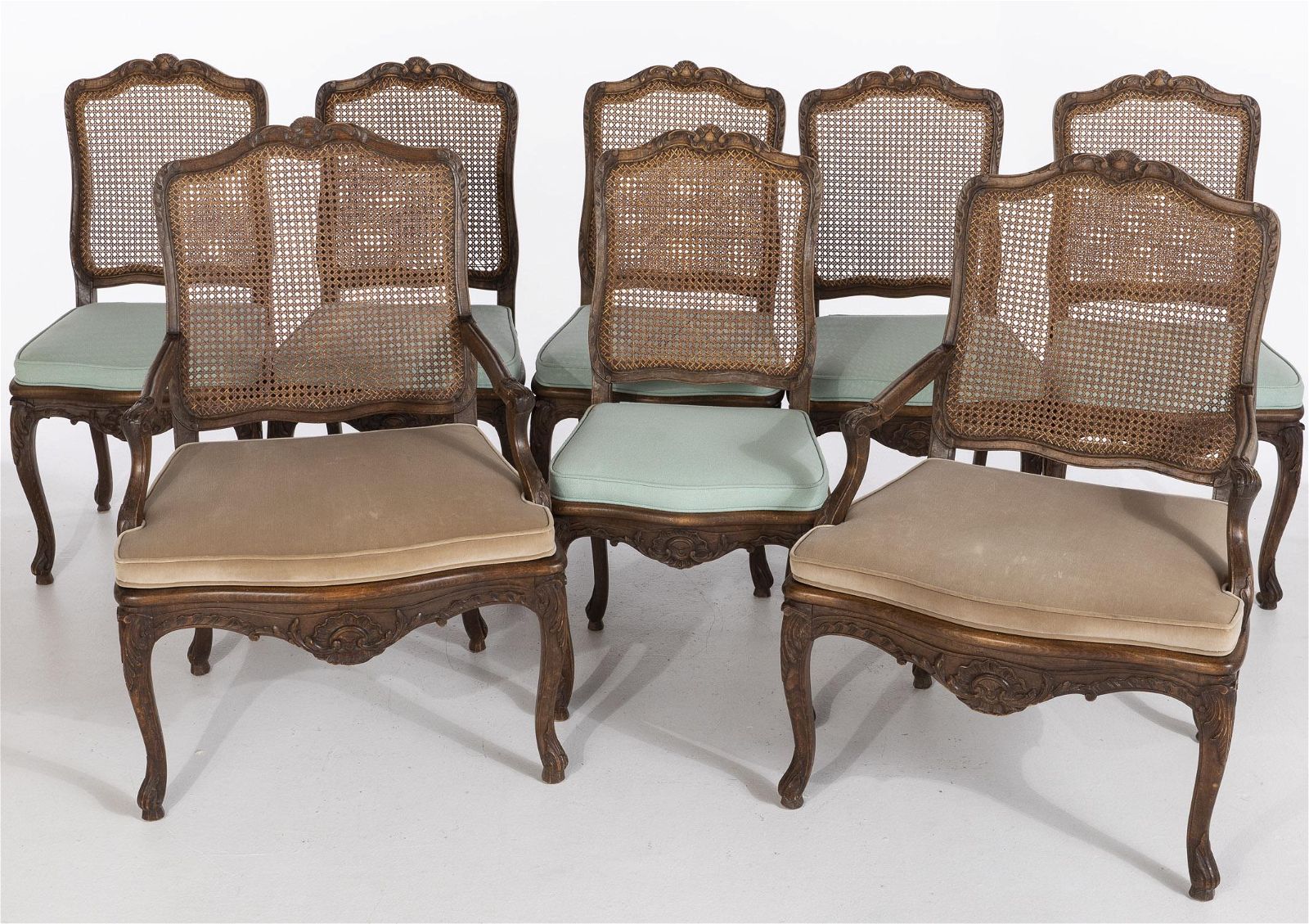 8 LOUIS XV STYLE CANED DINING