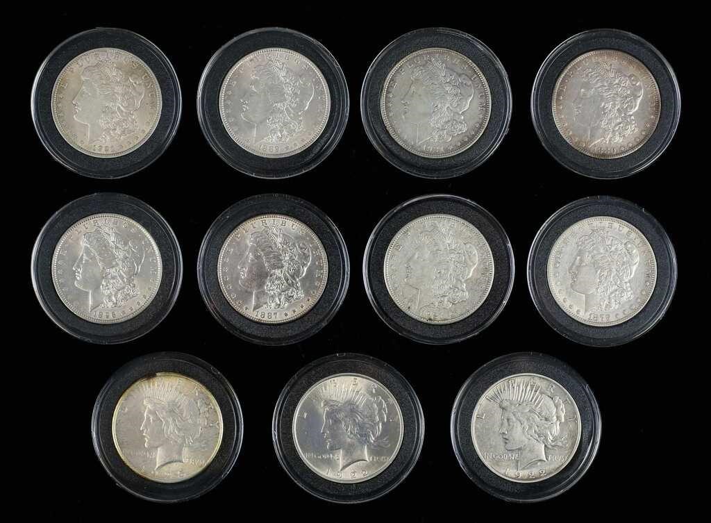 8 MORGAN DOLLARS AND 3 PEACE