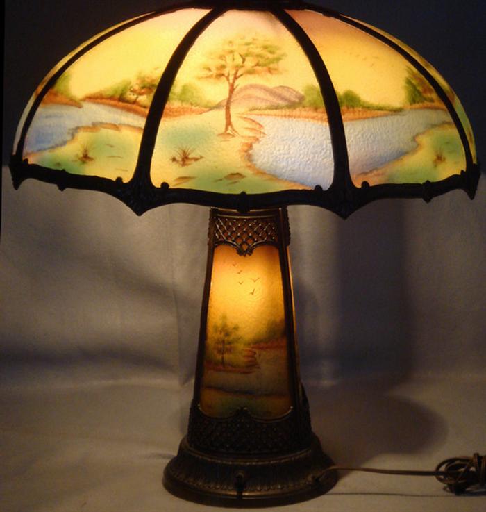 8 panel reverse painted table lamp,