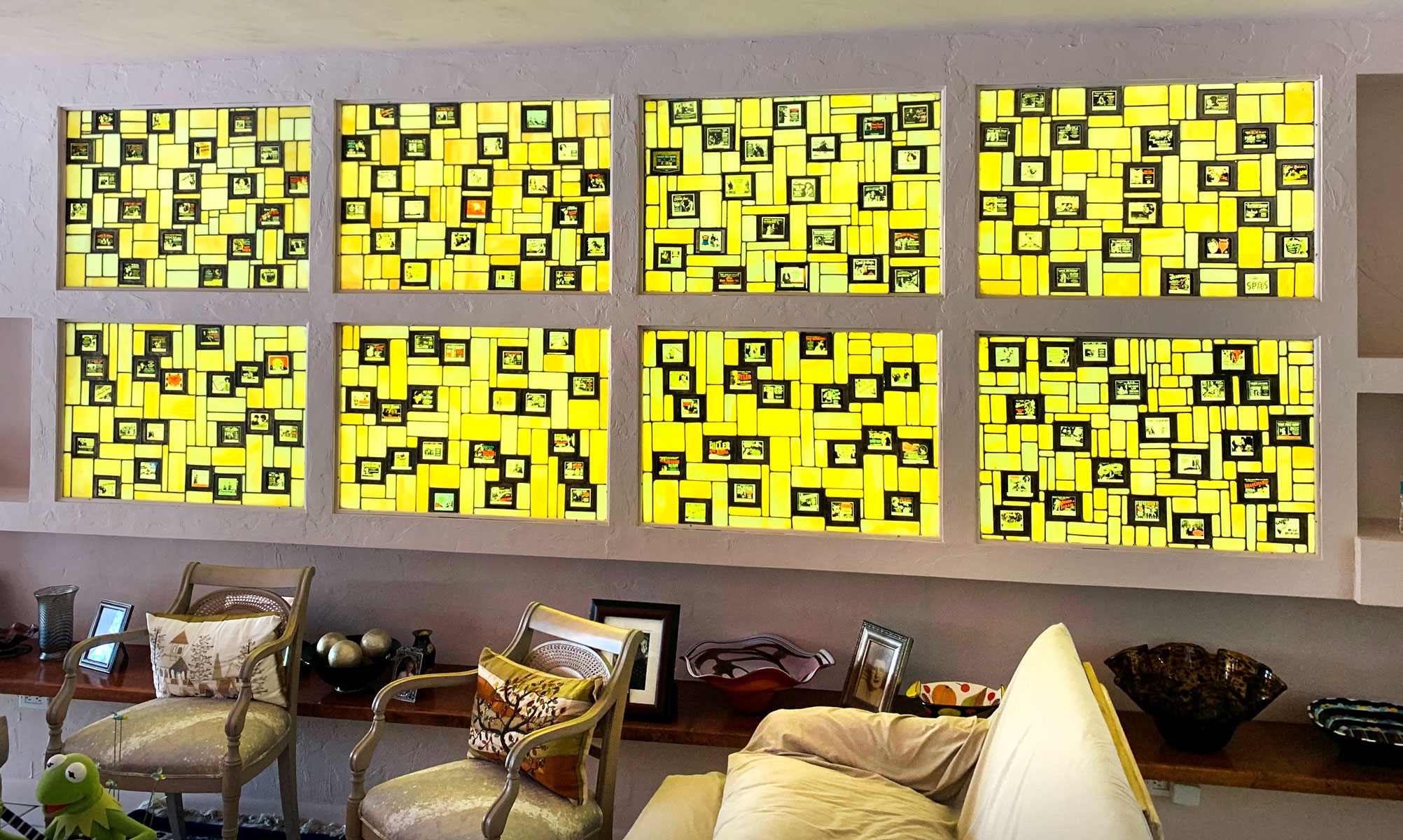 8 PANELS OF LEADED GLASS