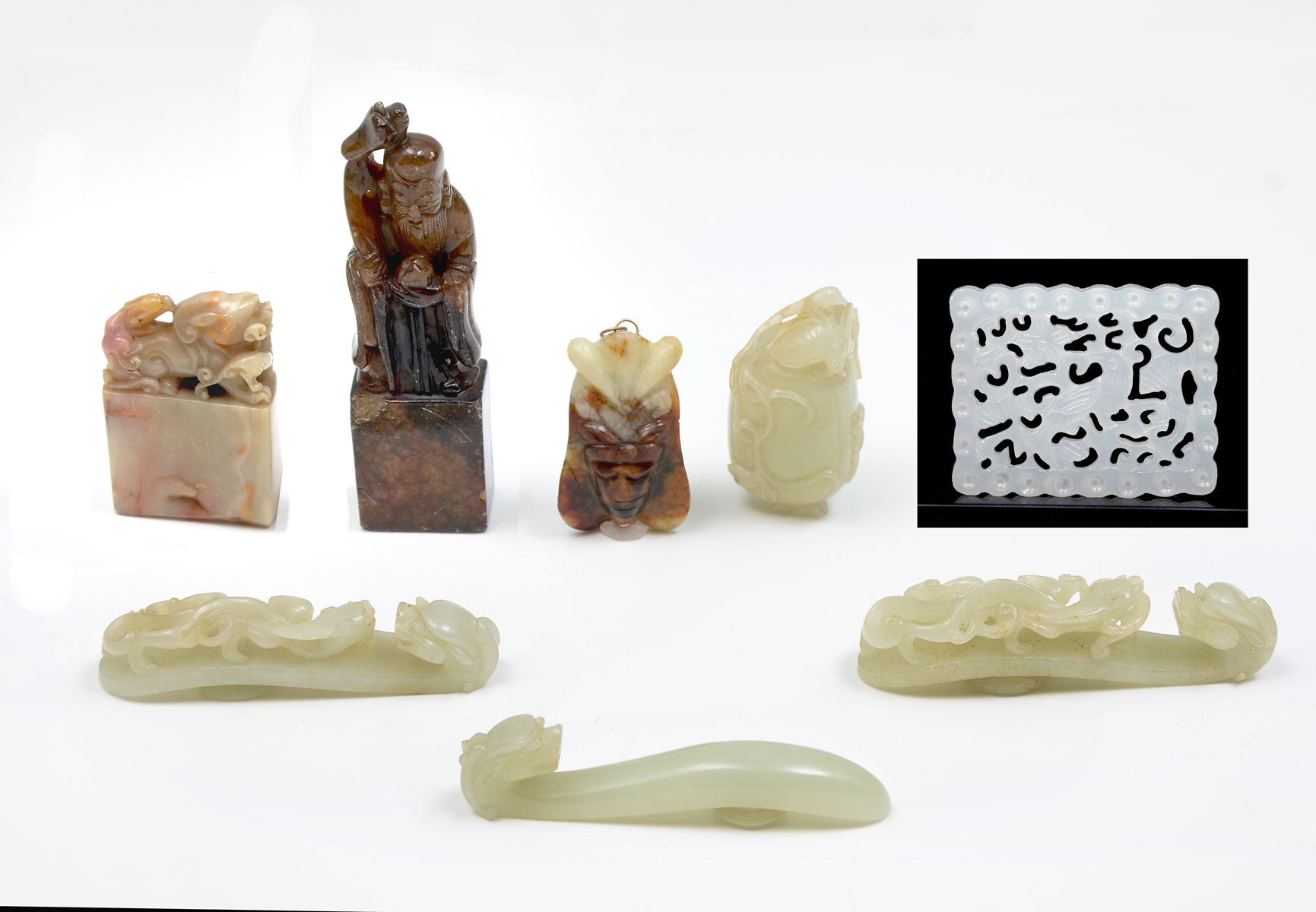 8 PC. CARVED CHINESE JADE &
