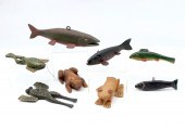 8 PC. CARVED FROG & FISH DECOY