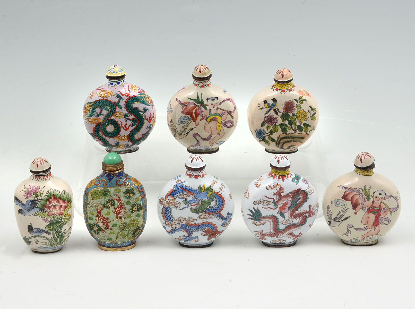 8 PC. CHINESE ENAMELED SNUFF