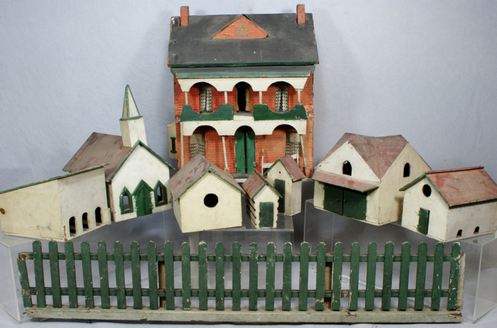 8 pc folk art village grouping of