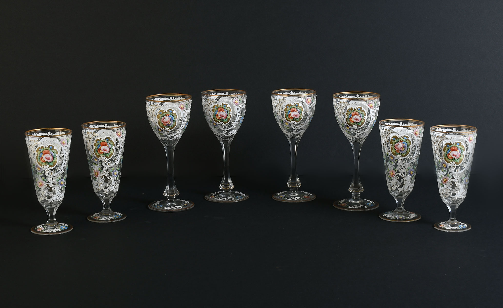 8 PC. FRENCH ENAMELED STEMS: