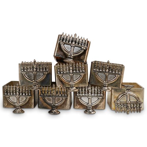 (8 PC) JUDAICA MENORAH SILVER