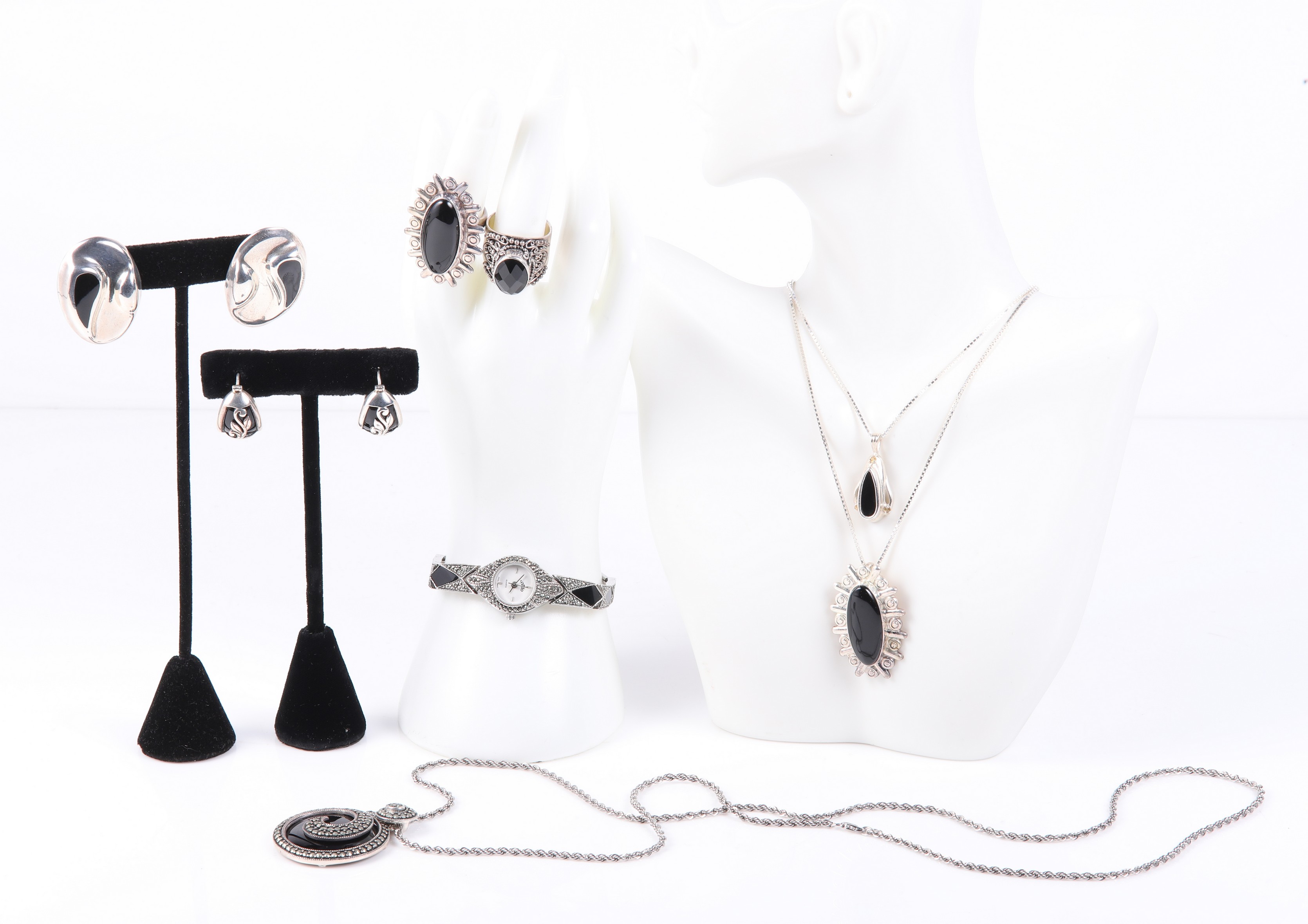 (8) Pc onyx and sterling jewelry
