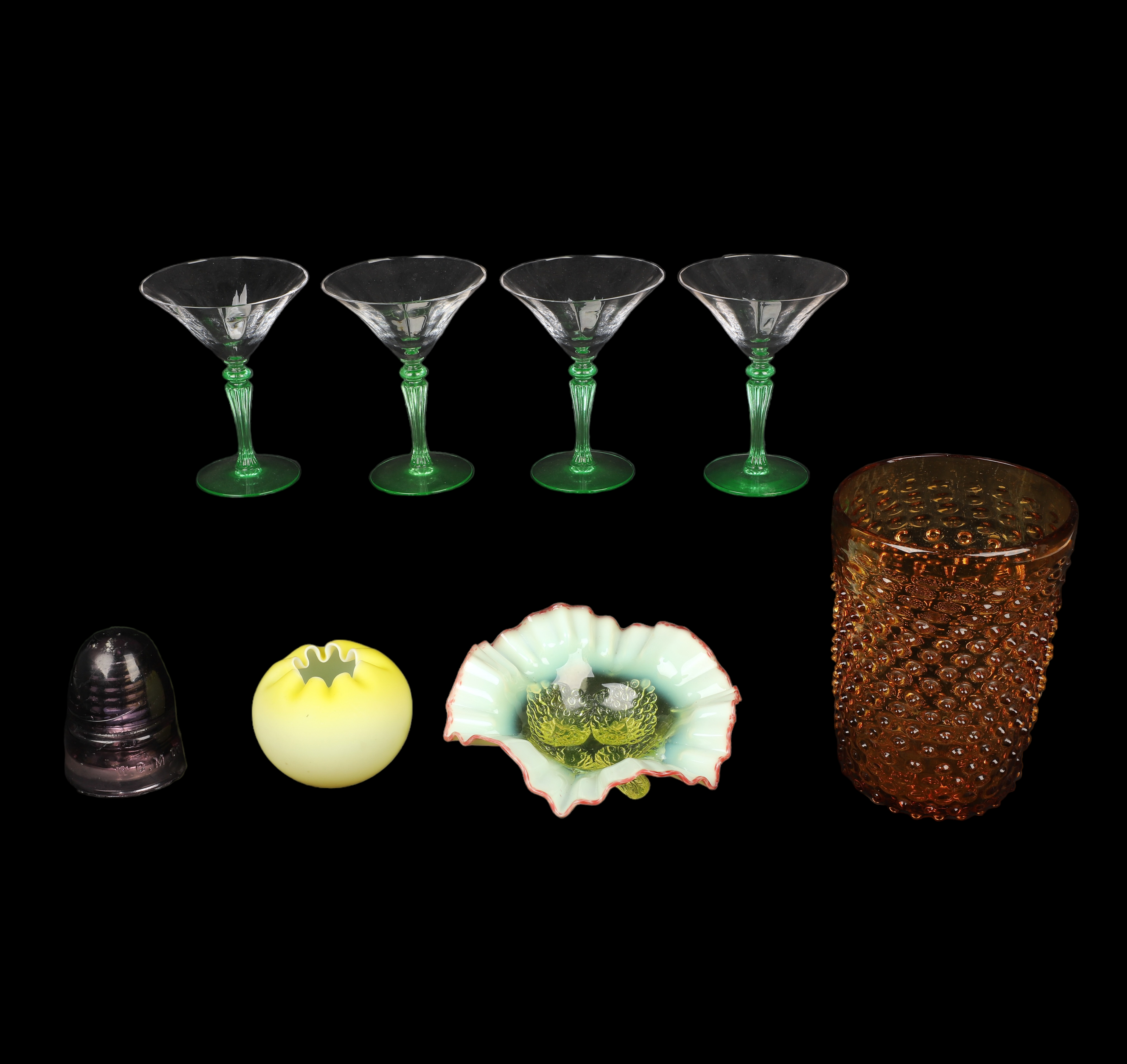 (8) Pcs colored glass, c/o amber