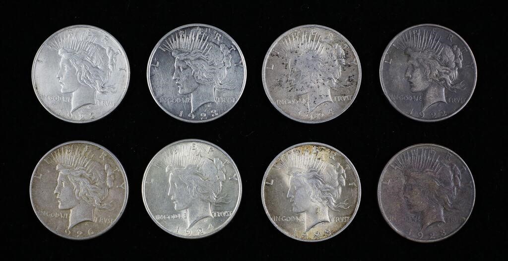 8 PEACE DOLLARS SILVER COINS1- 1922