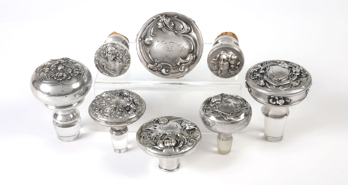 8 PIECE ART NOUVEAU STERLING BOTTLE