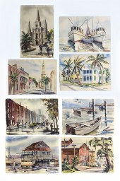 8-PIECE JAN EHLLERS WATERCOLOR