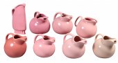 (8) Pink pottery pitchers c/o