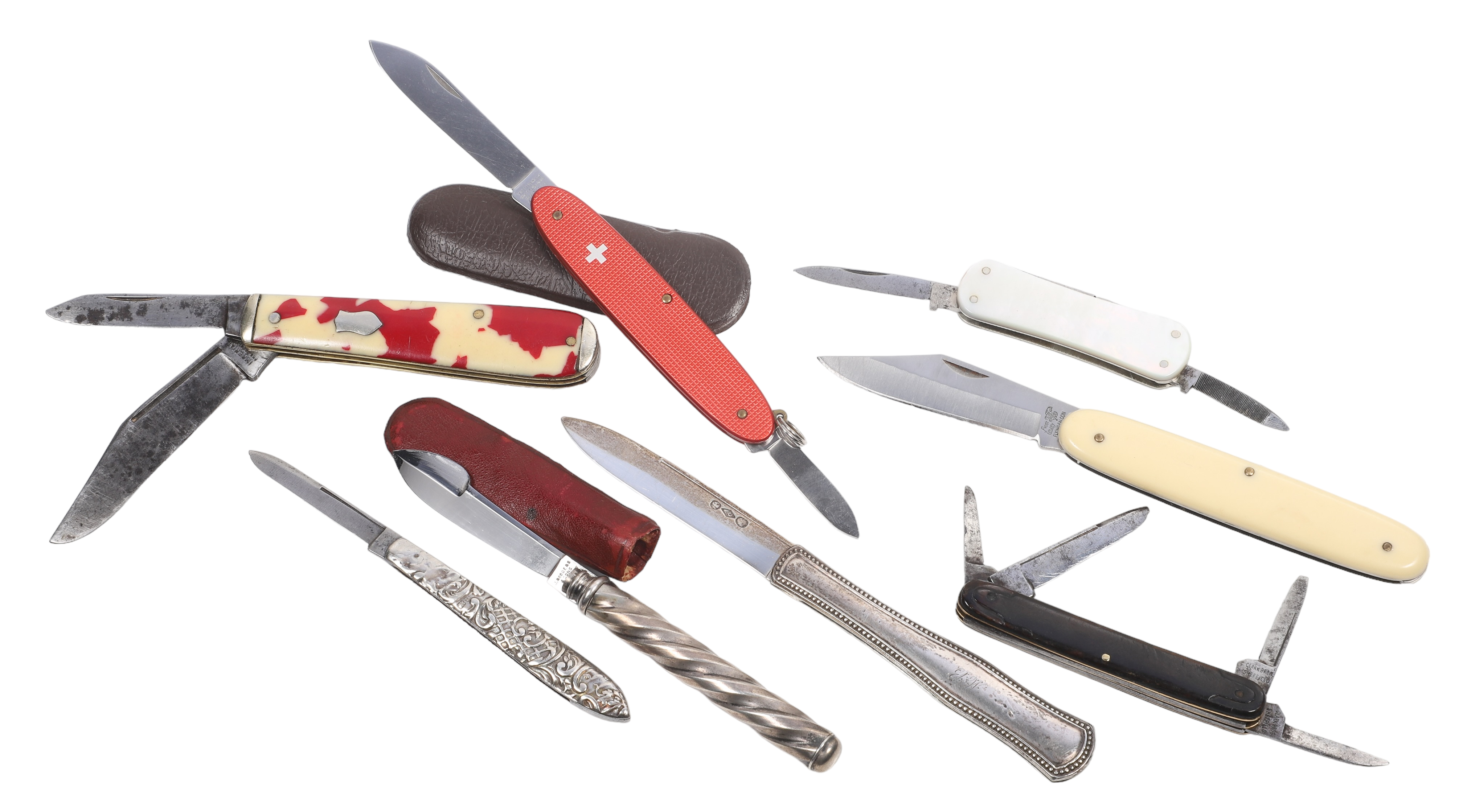(8) Pocket knives, c/o embossed