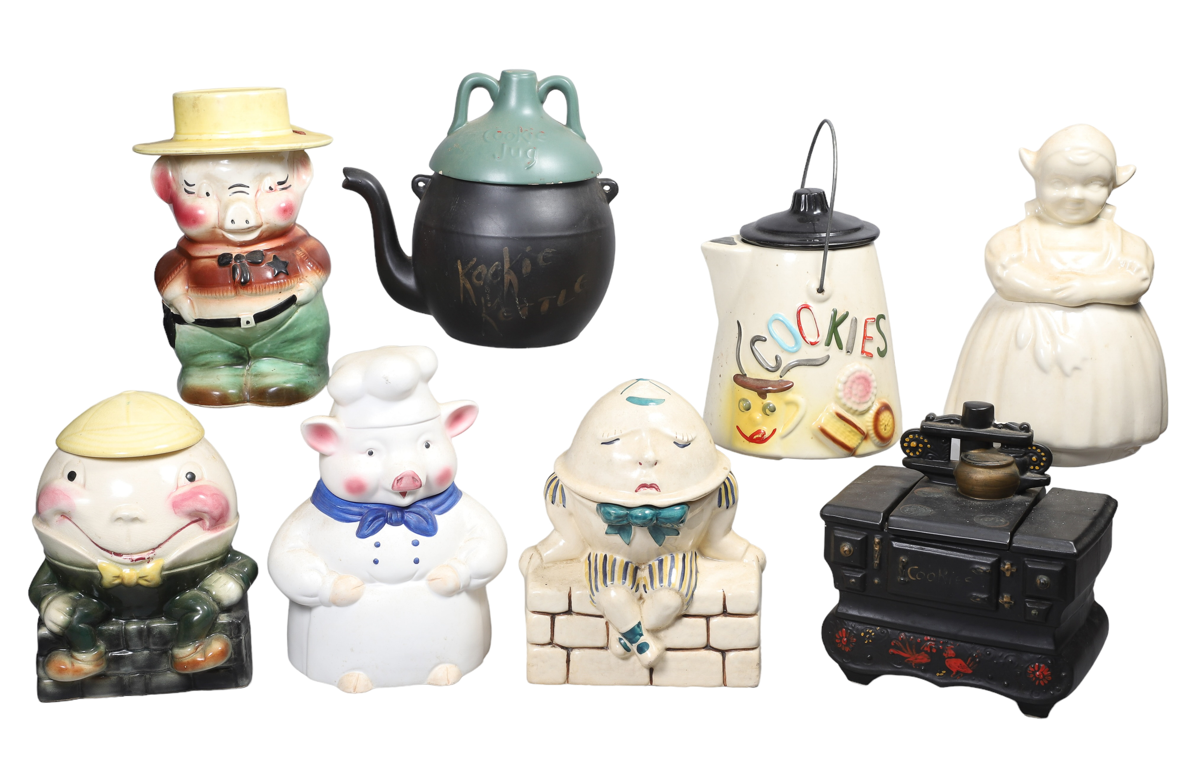 (8) Porcelain cookie jars, c/o