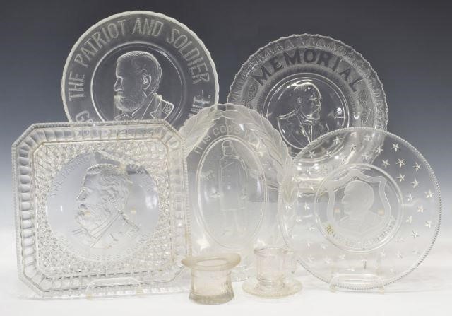 (8) PRESSED GLASS POLITICAL PLATES,