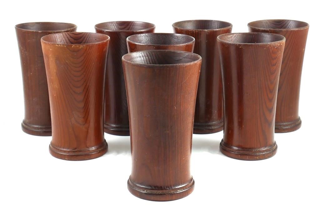 (8) REDWOOD TUMBLERS BY HAP,