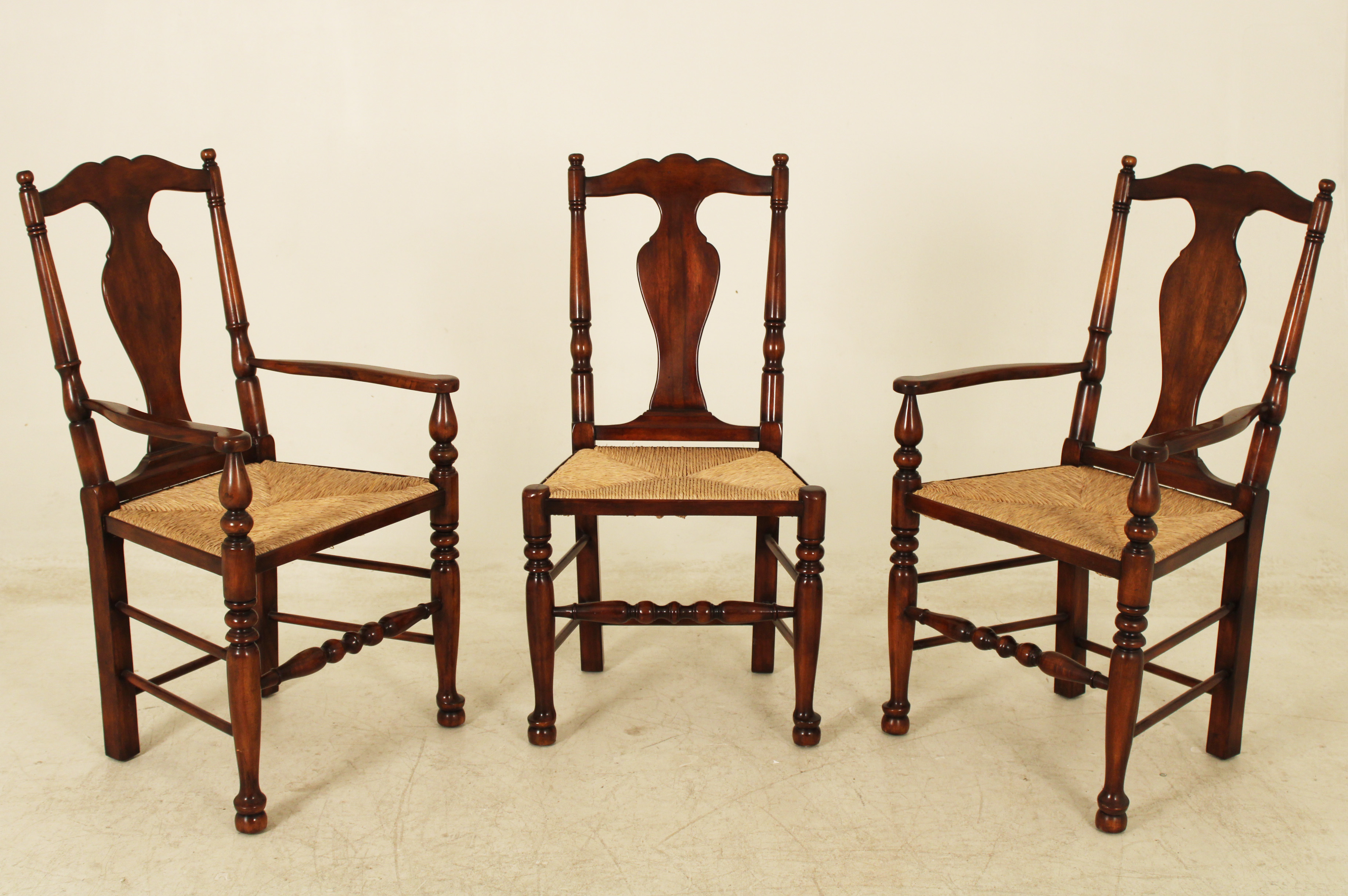 8 RUSH SEAT WALNUT CHAIRS BY
