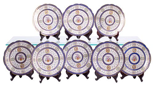(8) SEVRES STYLE ENAMELED PORCELAIN