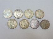 8 SILVER DOLLARS, 3 PEACE DOLL