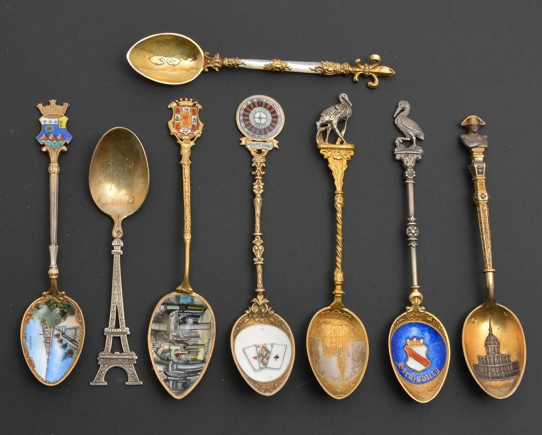 8 SILVER SOUVENIR SPOONS, FRANCE,