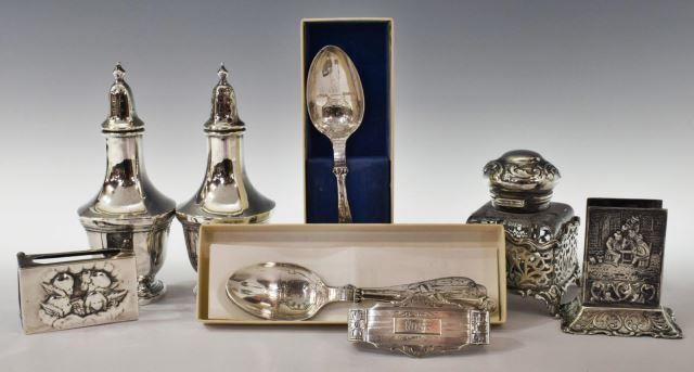 (8) STERLING SILVER TABLEWARE, DESK