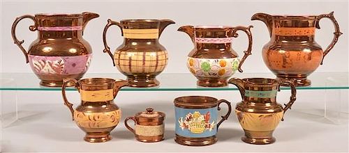 8 VARIOUS PIECES OF COPPER LUSTRE