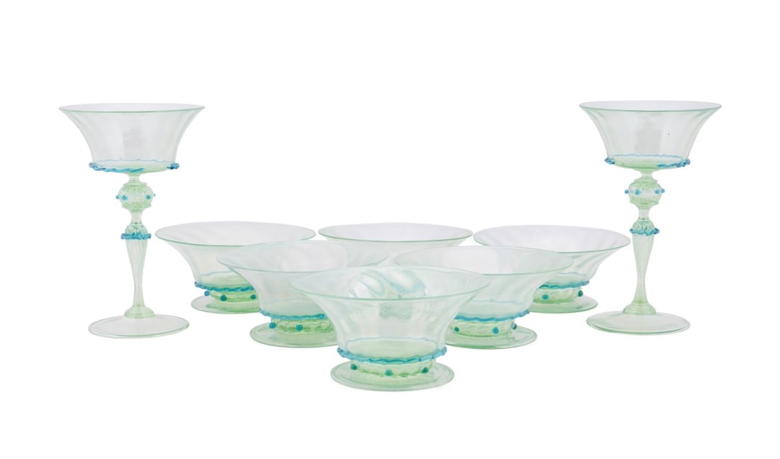 8 VENETIAN BLUE & GREEN GLASS,