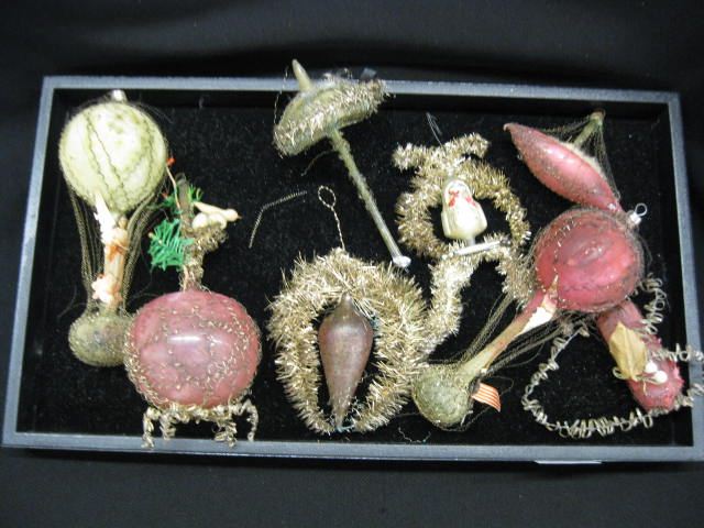 8 Victorian Blown Glass & Tinsel