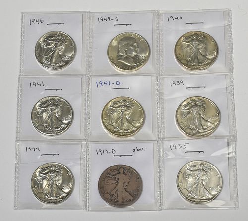 8 WALKING LIBERTY HALVES WITH 1