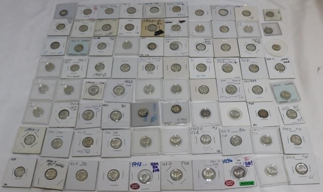 80 SILVER MERCURY DIMES, MOST IN