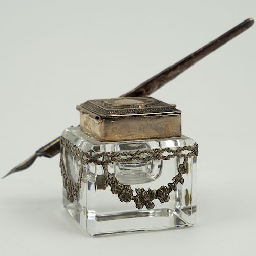 800 SILVER & CRYSTAL INKWELL