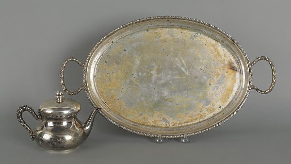800 silver tray and teapot 34.2