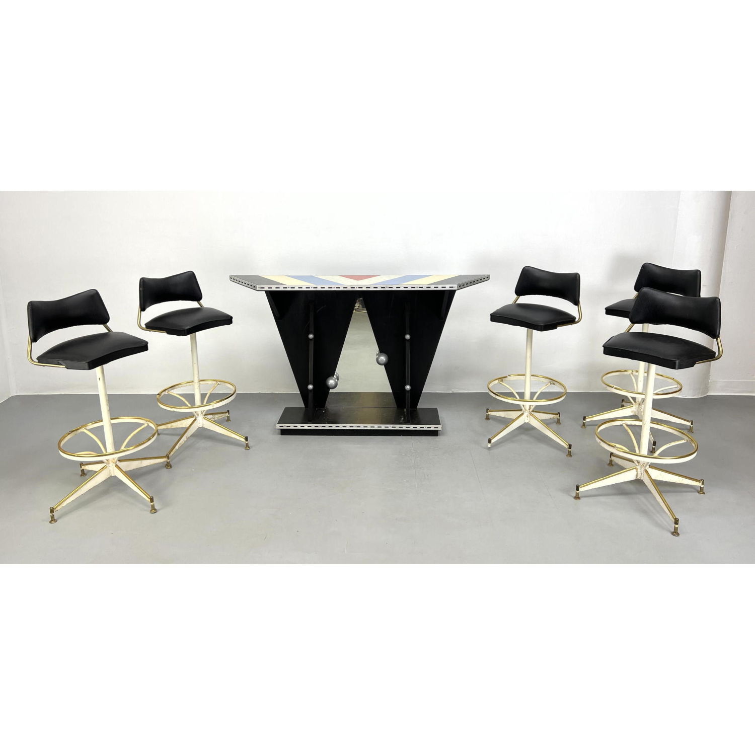 80s Modern Atomic Bar And Stools.