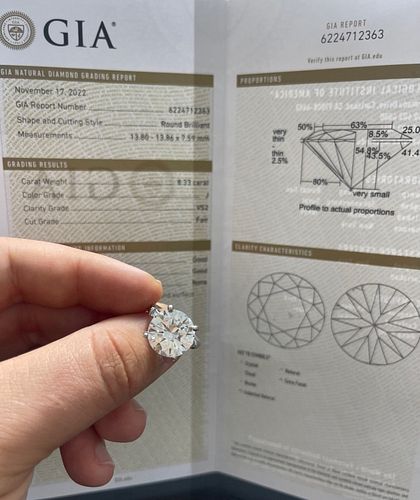 8.33CT J-VS2 ROUND DIAMOND SET IN
