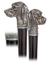 87. SILVER DOG HEAD CANE -CA.