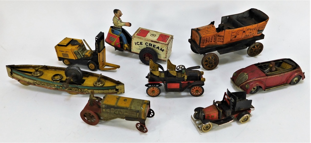 8PC ANTIQUE MARX LINEMAR CKO TIN