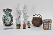 8PC CHINESE BRASS & PORCELAIN