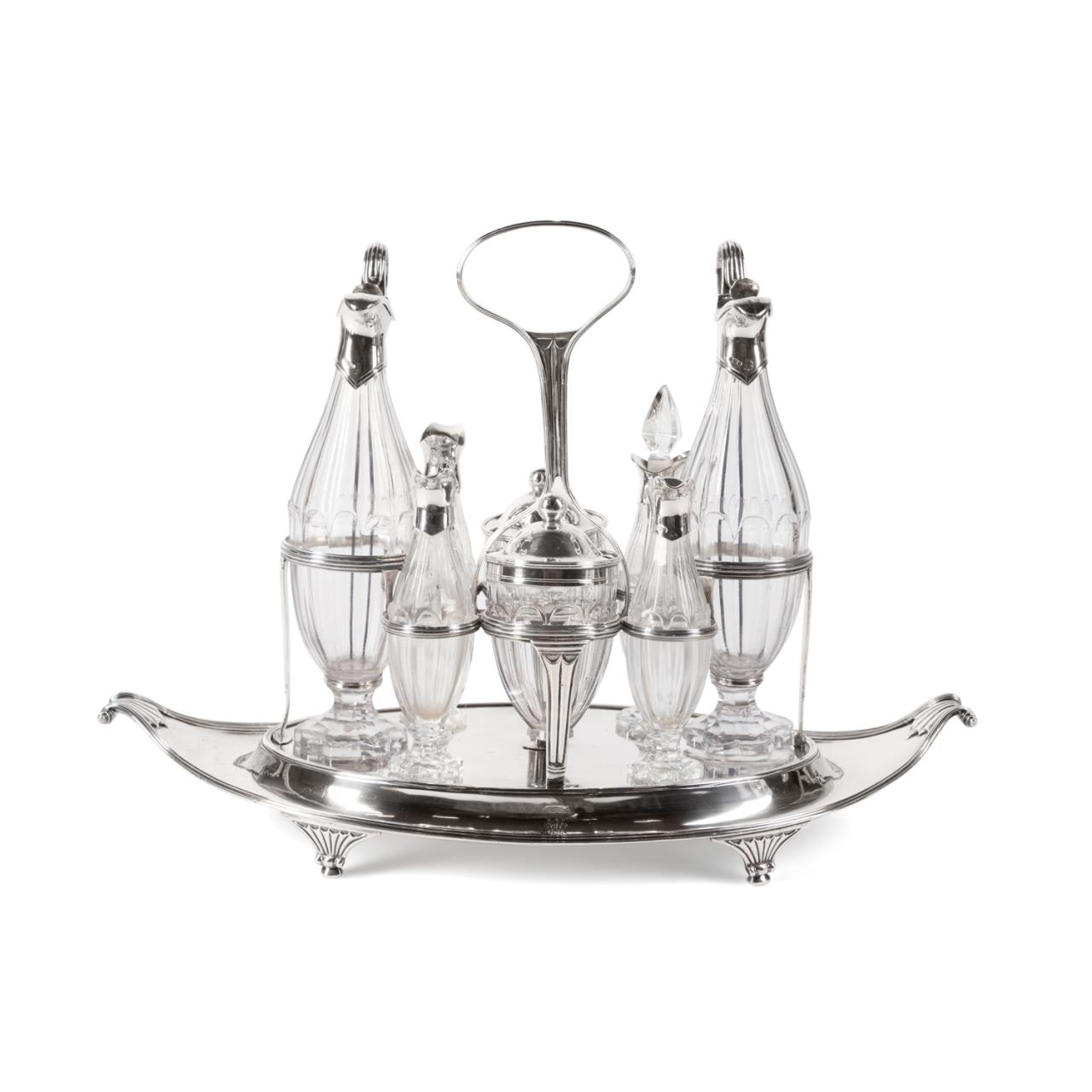 8PC GEORGE III SILVER & CUT GLASS